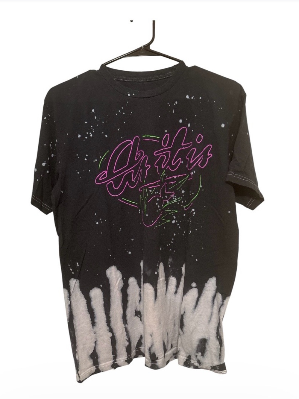 Vakate Men’s Artis Bleach Dyed Graphic Black Streetwear Paint SplatterT-Shirt